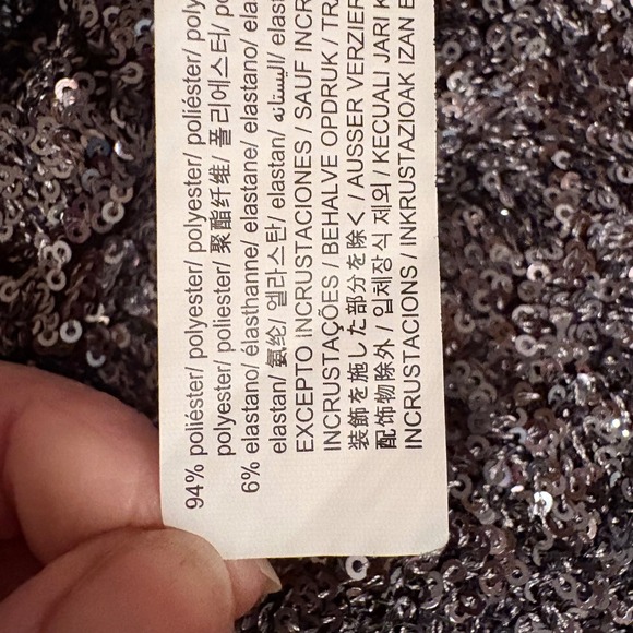 Zara Womens Dark Silver Sequin Flare Stretch Pants Sparkly Glitter Party SZ S - Picture 12 of 16